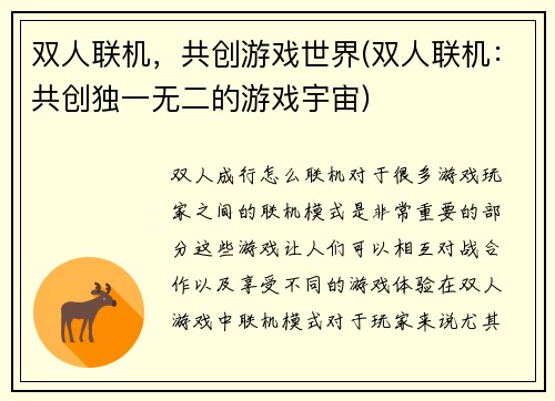 双人联机,共创游戏世界(双人联机:共创独一无二的游戏宇宙)